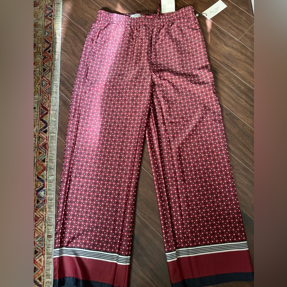 Stylish Red Patterned Satin Pants